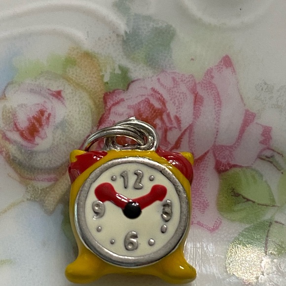 Vintage Sterling Enamel 2 Sided Clock Charm - Picture 2 of 5